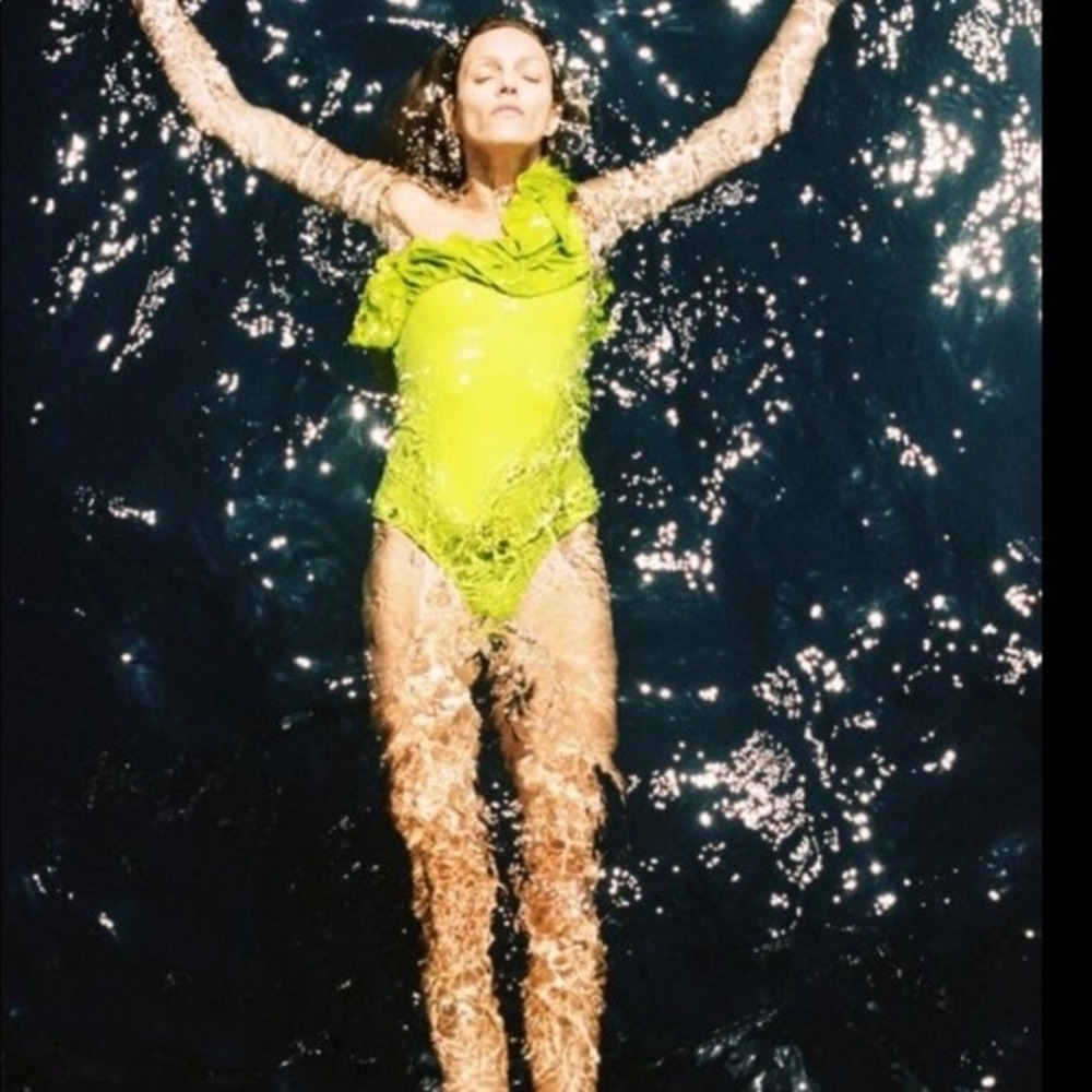 ZARA Neon Lime One Shoulder Maxi Ruffle One Piece Swimsuit‎ - Size S